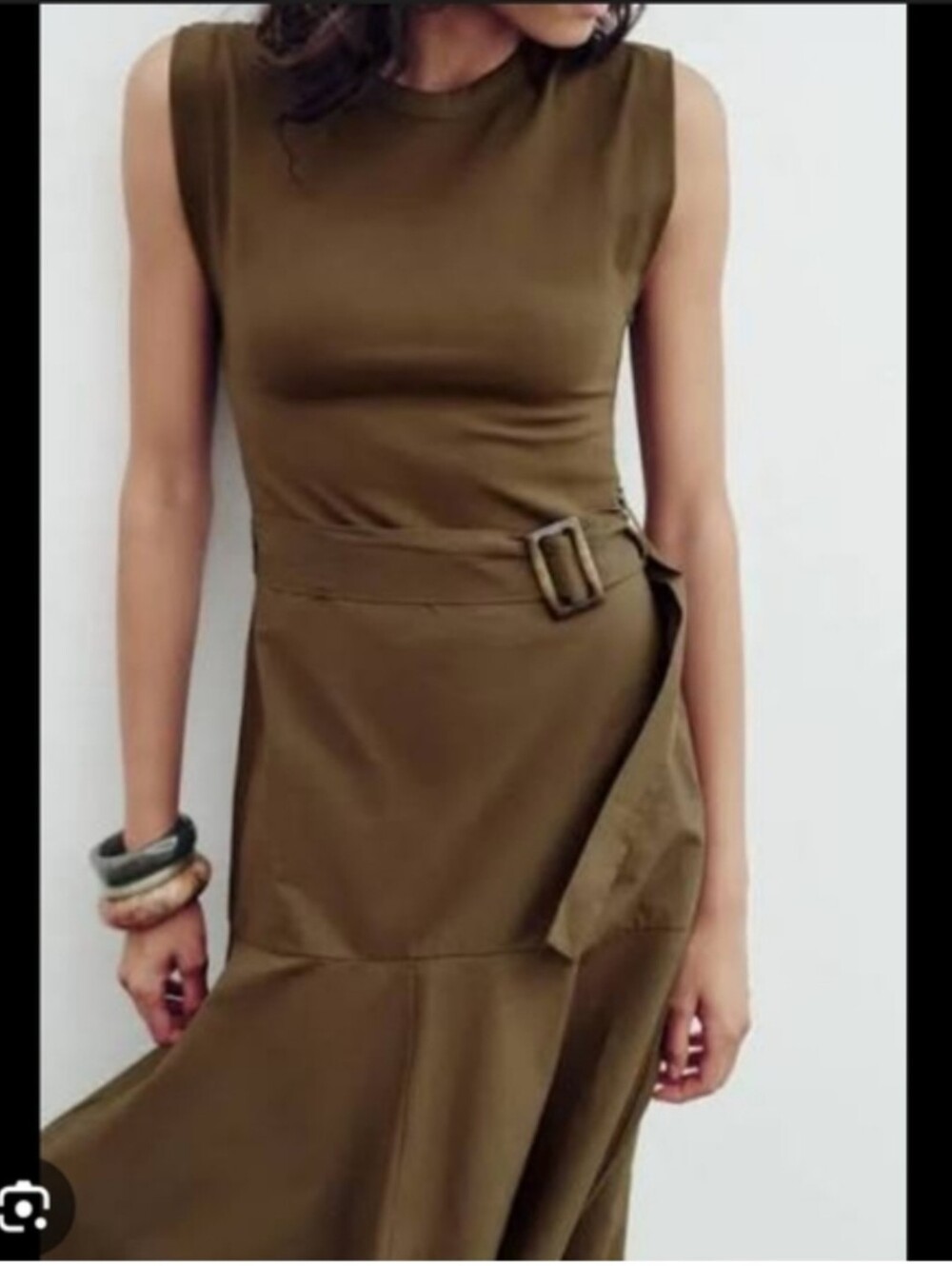 NWT ZARA Khaki Belted Midi Dress - Picture 3 of 6